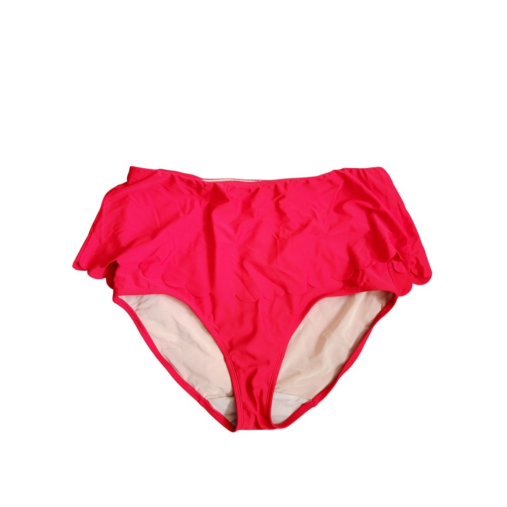 Lela Rose for Cacique Red Scalloped Trim High Waist Bikini Bottom Size 16 NWT
